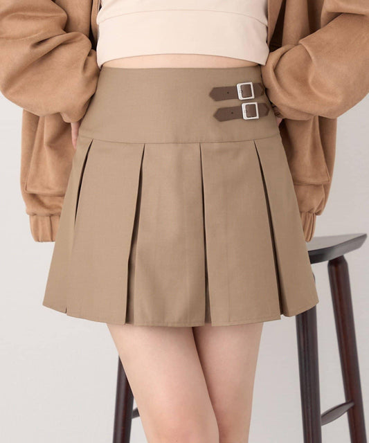 側邊腰帶百褶裙