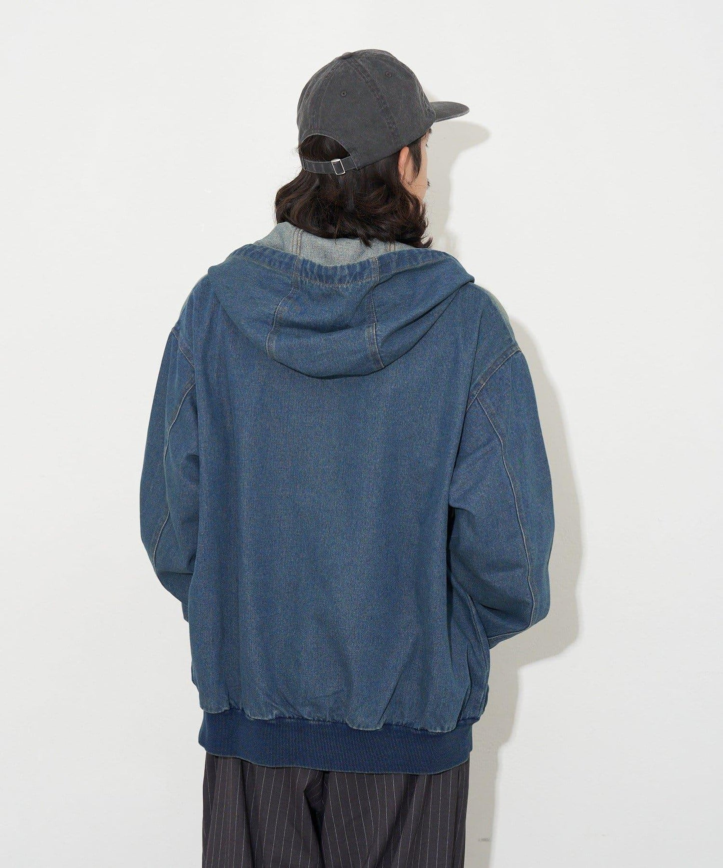 過染牛仔拉鍊連帽衫