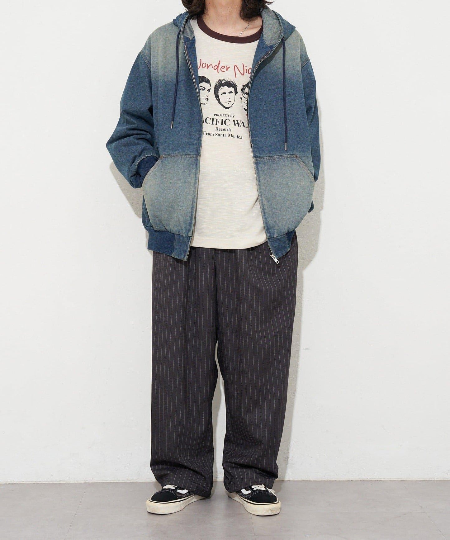 過染牛仔拉鍊連帽衫
