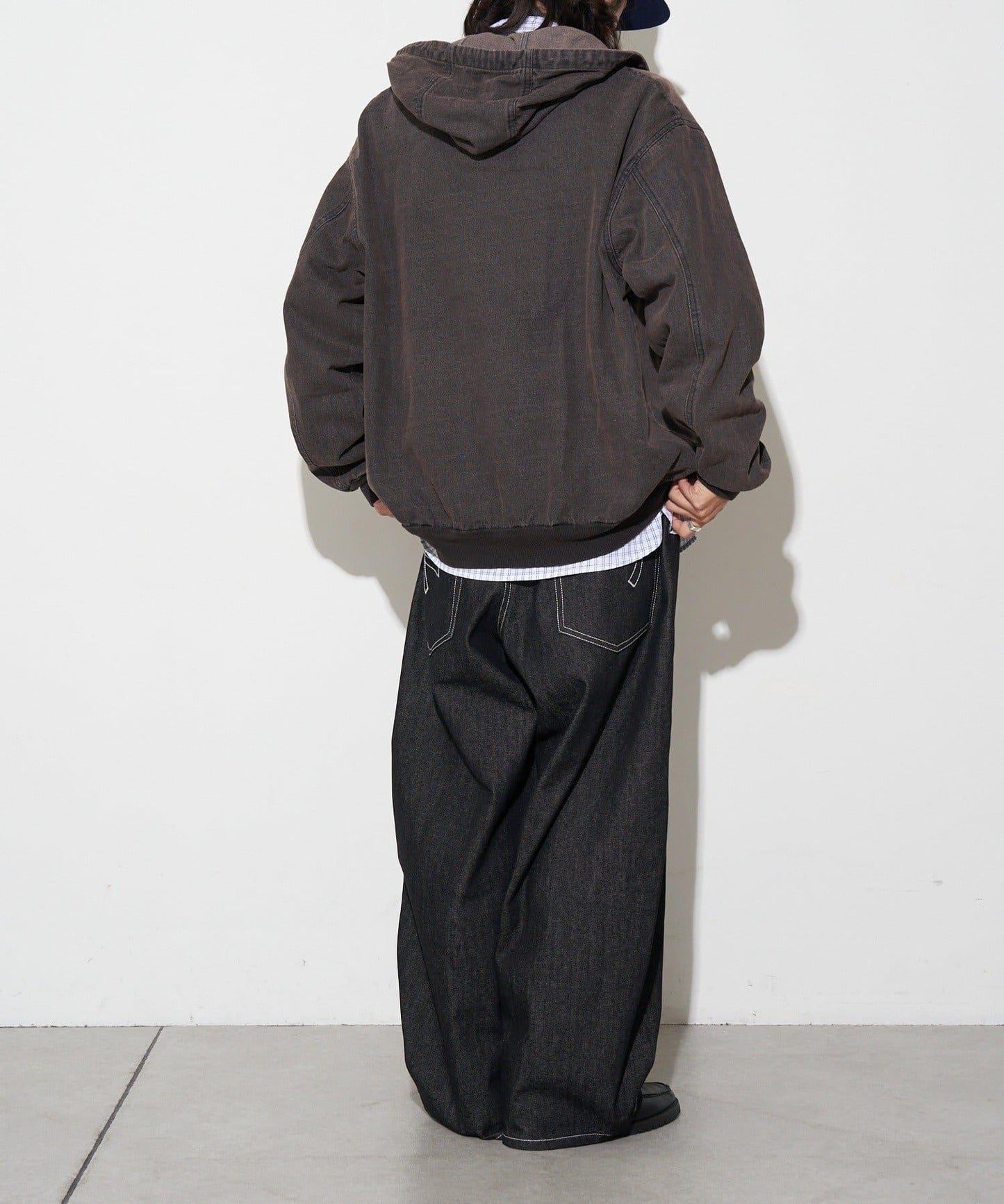 過染牛仔拉鍊連帽衫