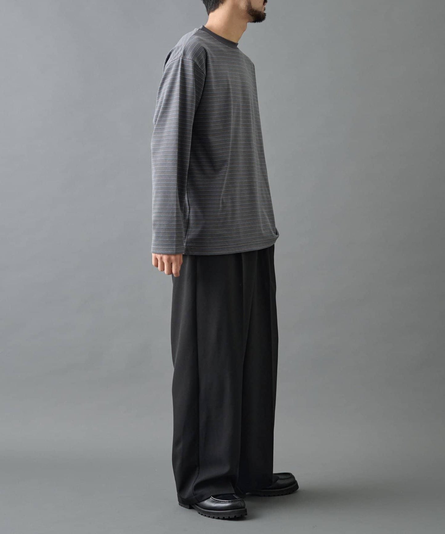 【AW】順滑觸感多色條紋長袖T恤