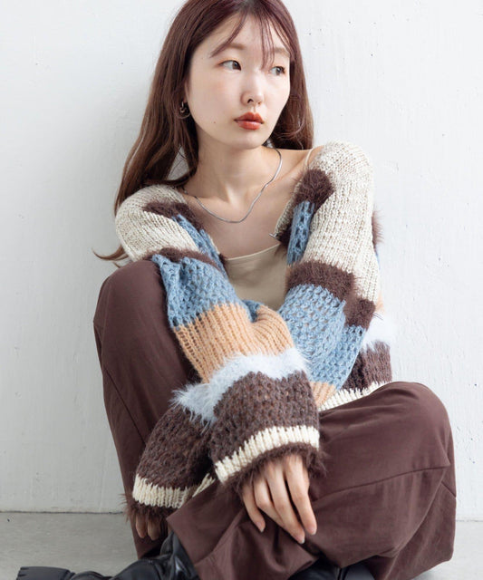 條紋鏤空針織開衫