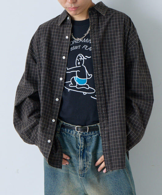 ACID WASHED格紋襯衫