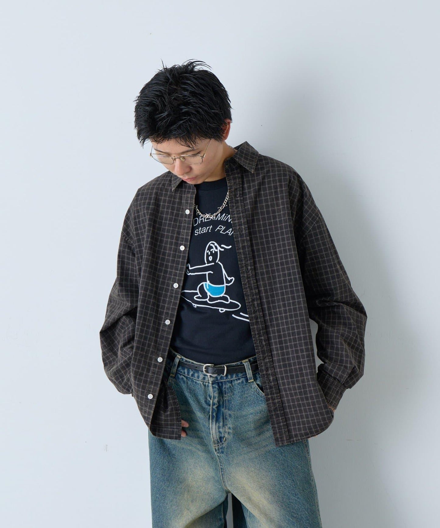 ACID WASHED格紋襯衫