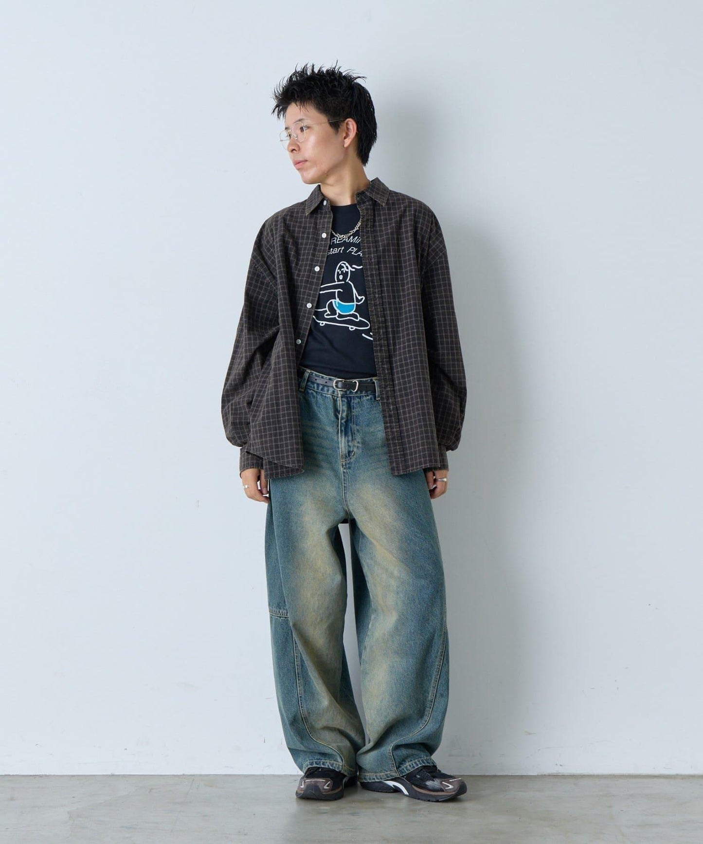 ACID WASHED格紋襯衫
