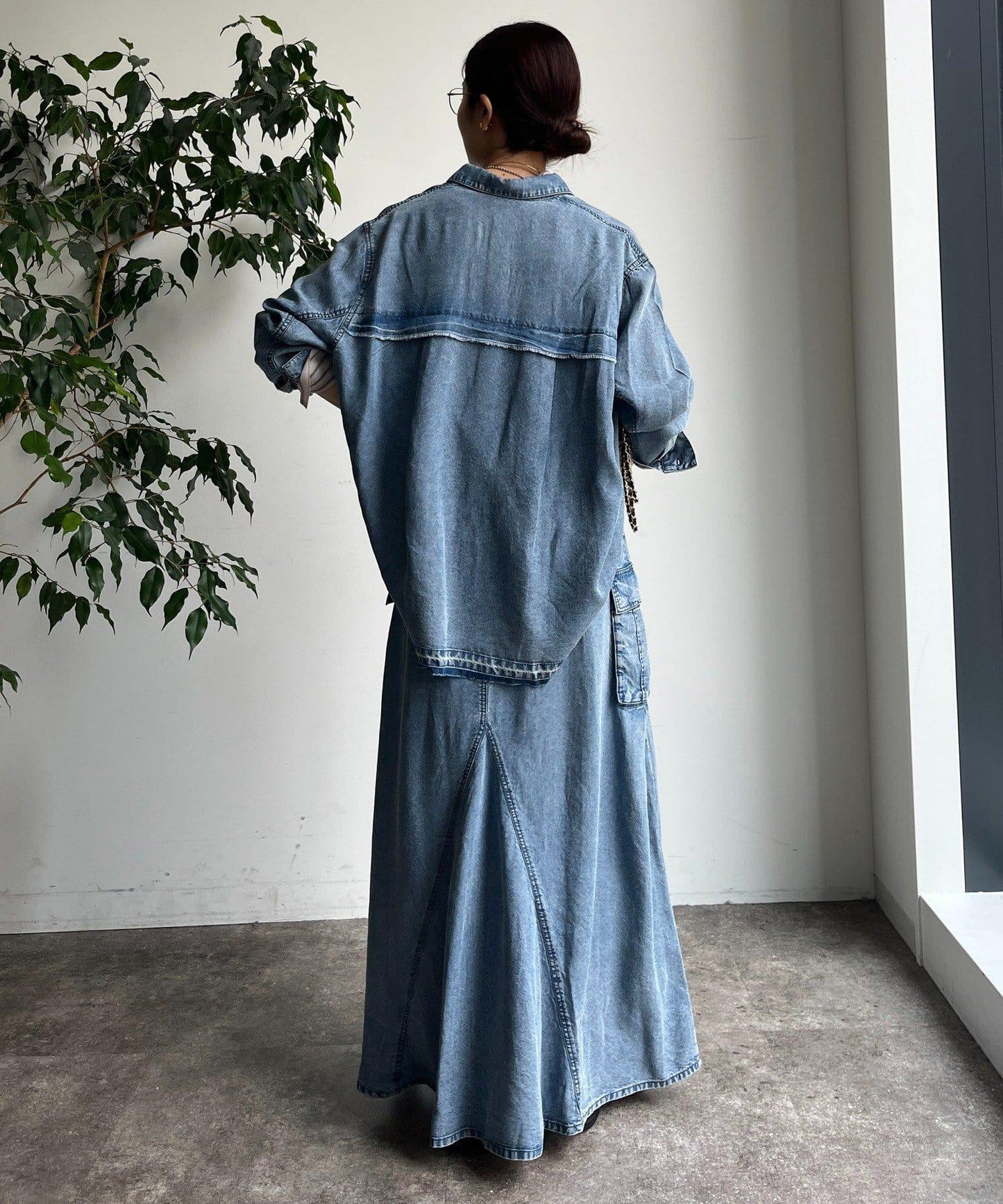 天絲牛仔工裝半身裙