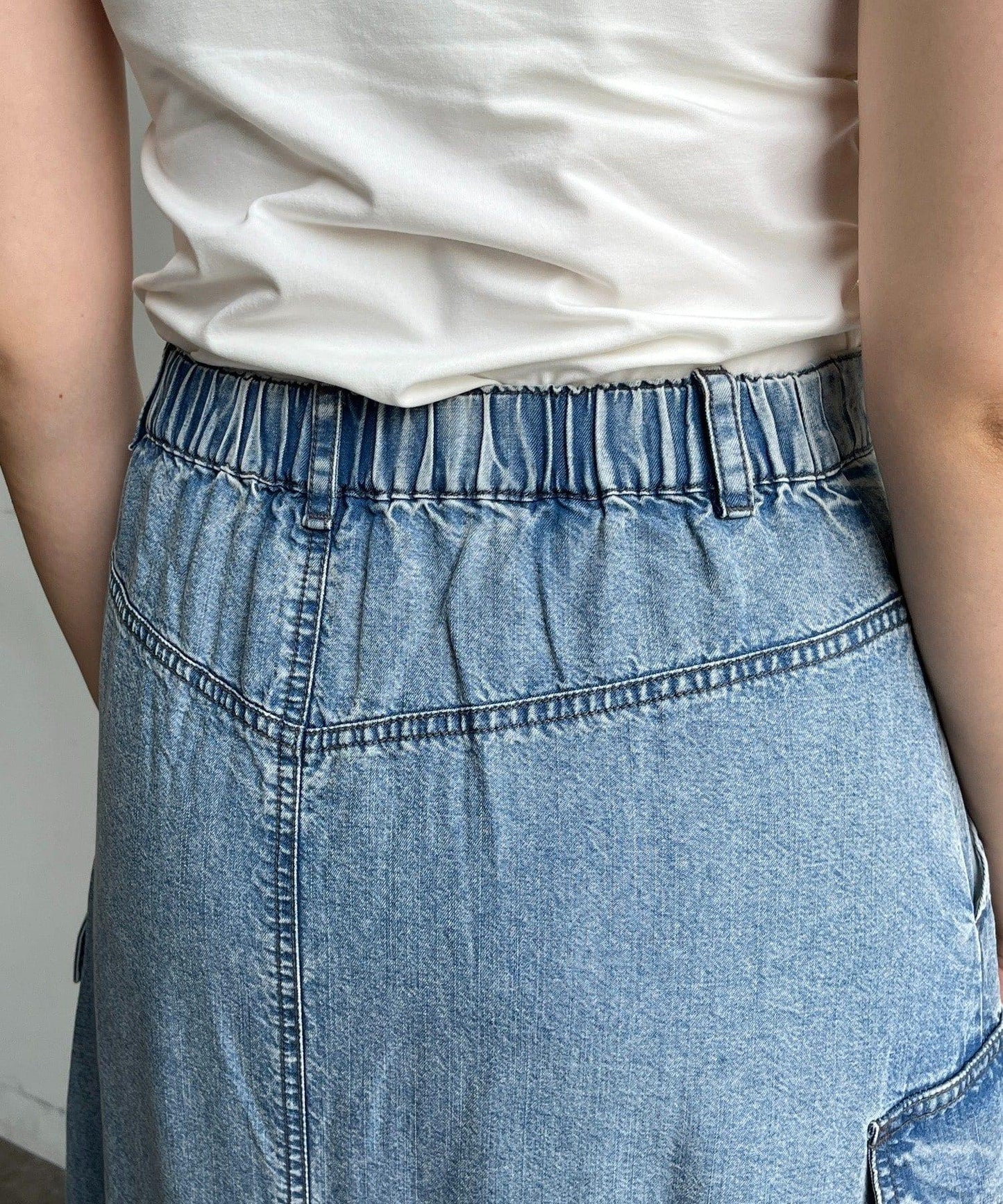 天絲牛仔工裝半身裙