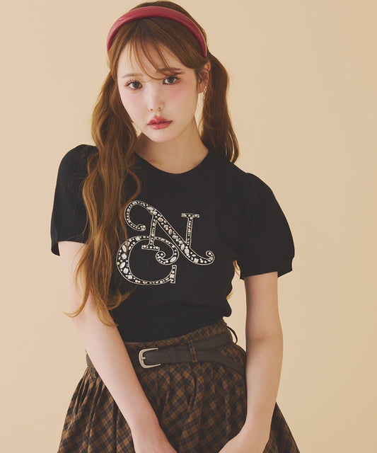 徽標水鑽針織衫