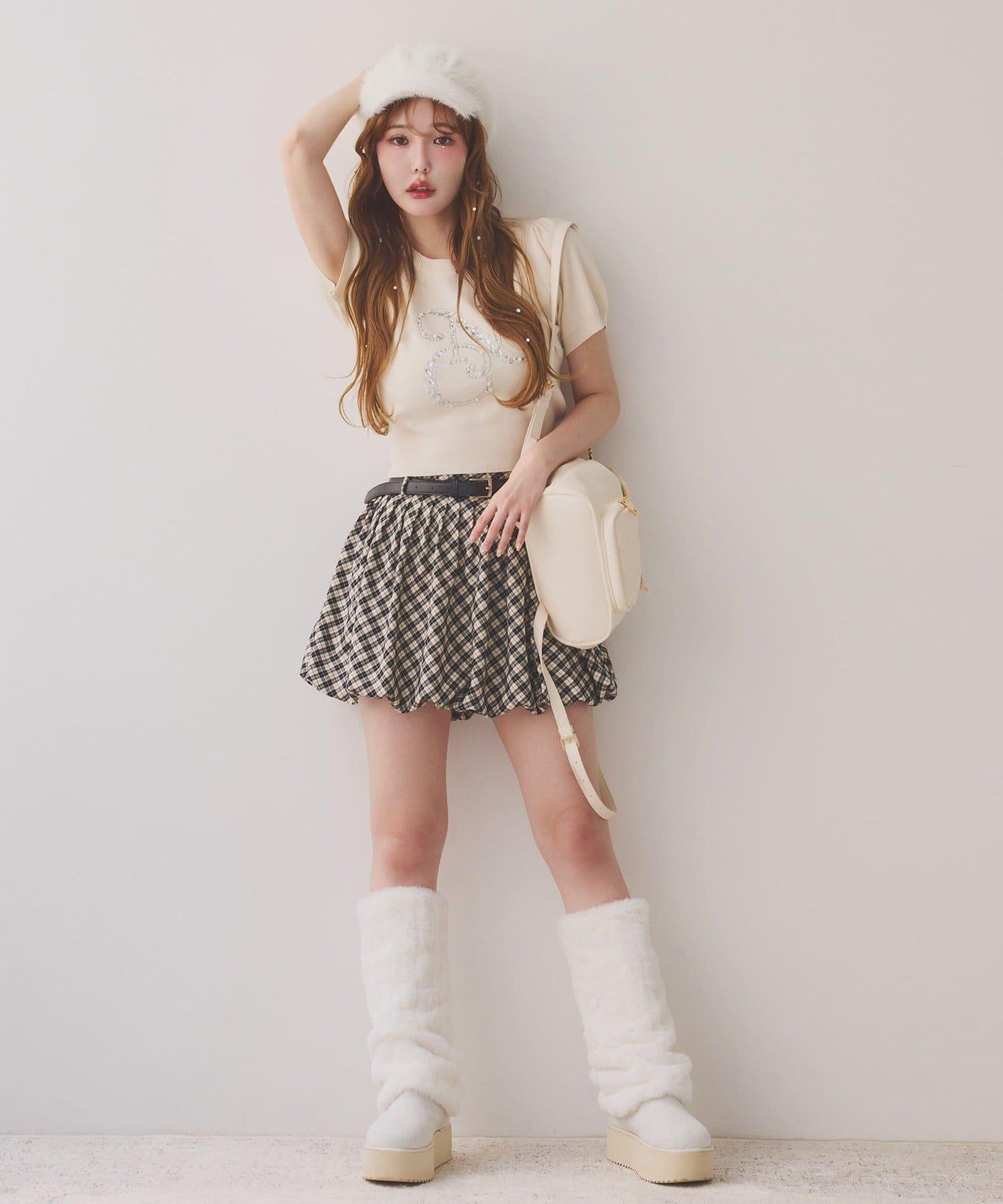 帶腰帶百褶泡泡迷你裙