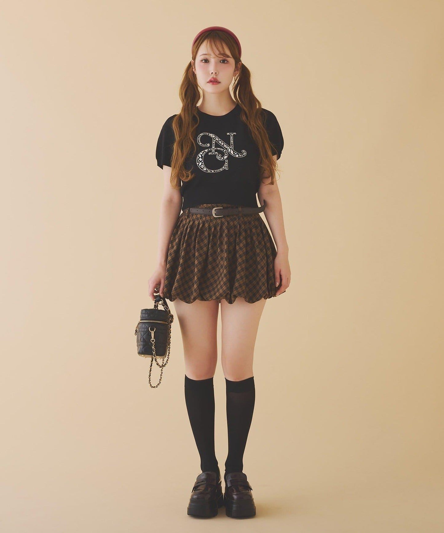 帶腰帶百褶泡泡迷你裙