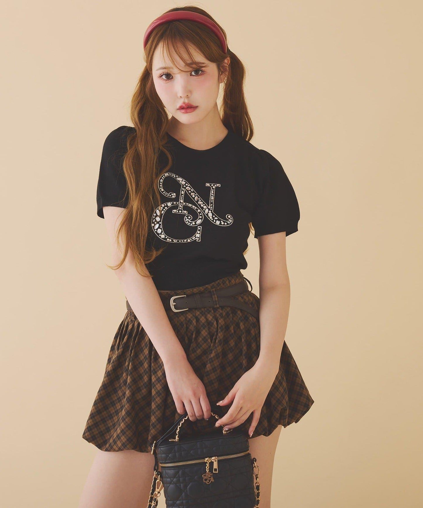 帶腰帶百褶泡泡迷你裙