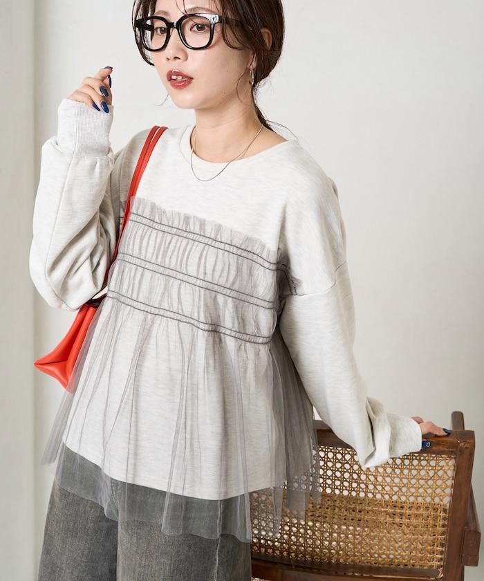 網紗褶皺疊層衛衣