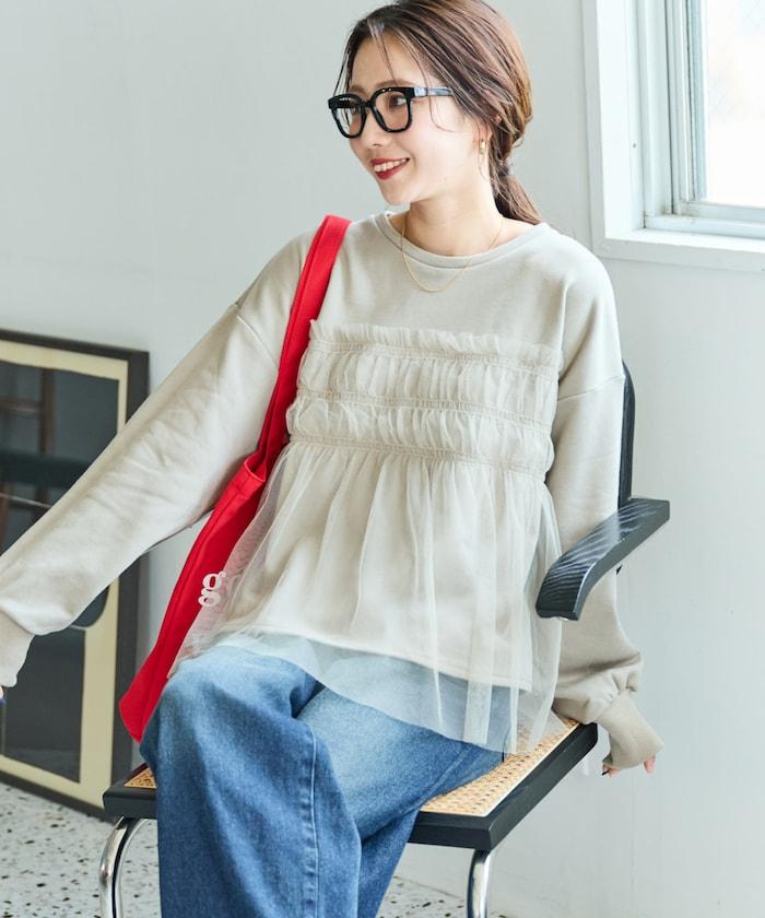 網紗褶皺疊層衛衣