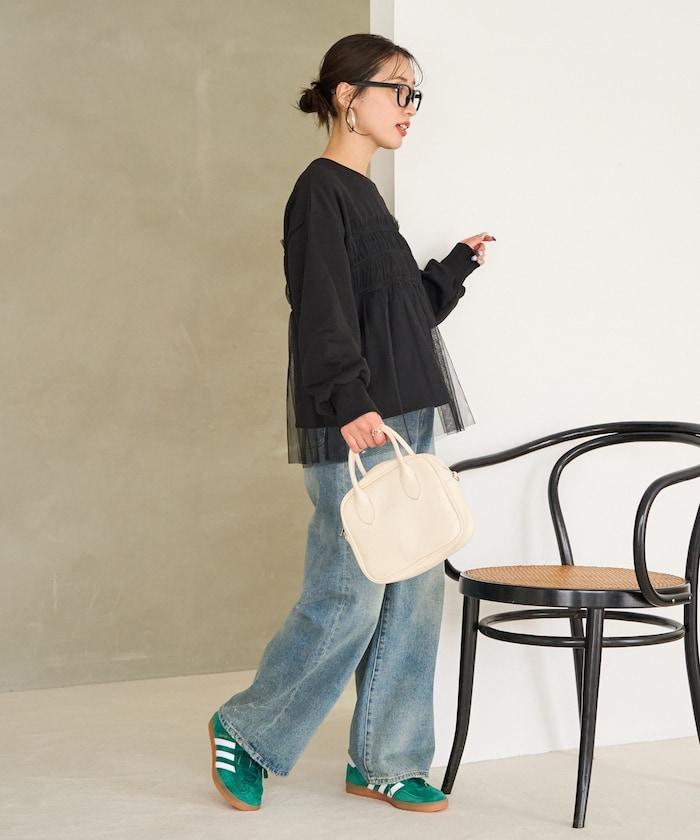 網紗褶皺疊層衛衣