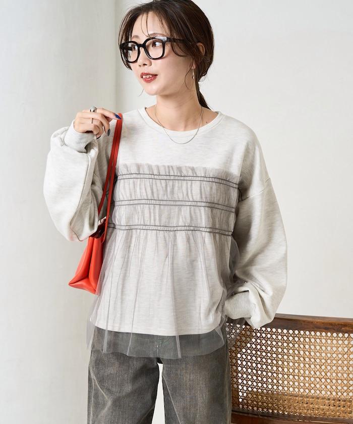 網紗褶皺疊層衛衣