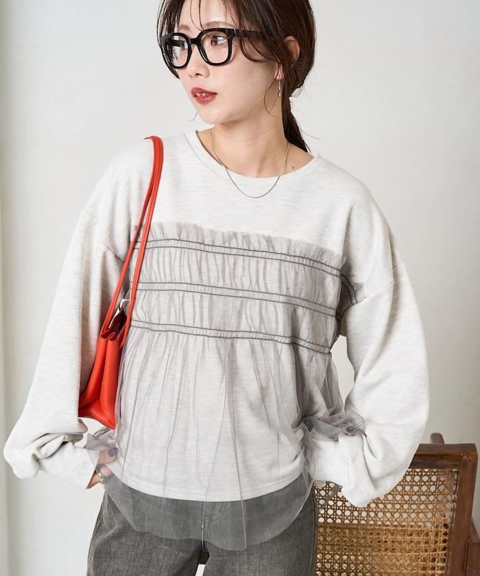 網紗褶皺疊層衛衣