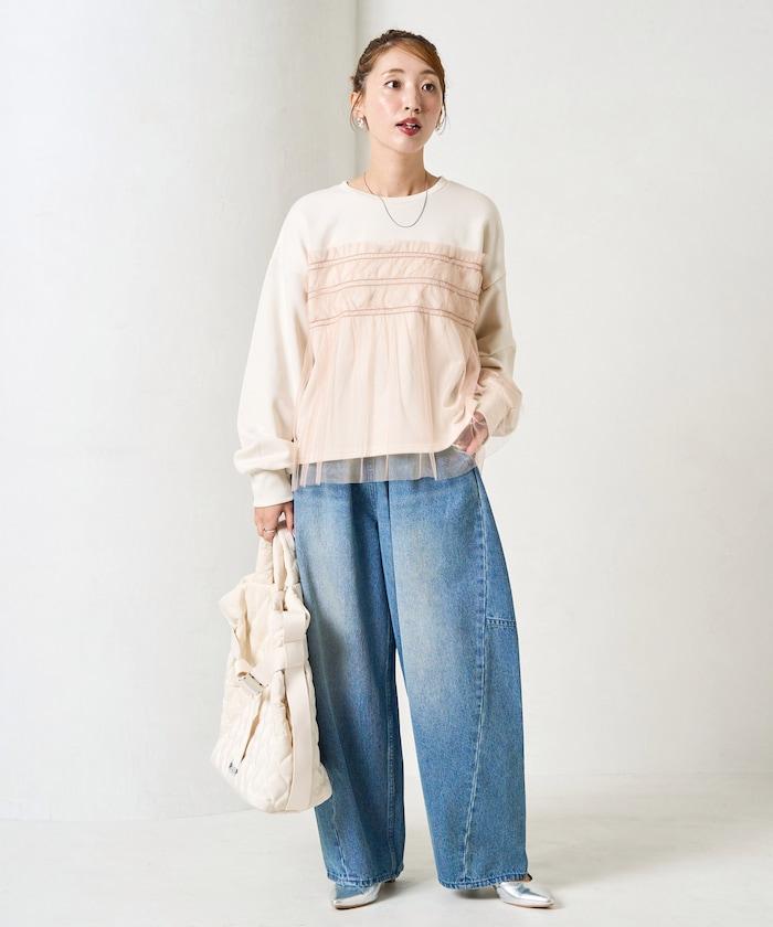 網紗褶皺疊層衛衣