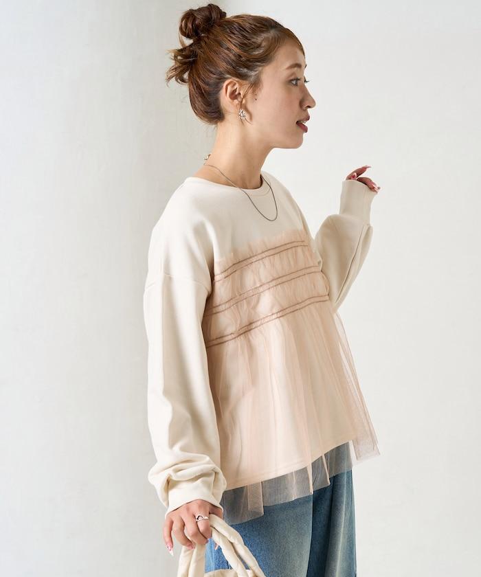 網紗褶皺疊層衛衣