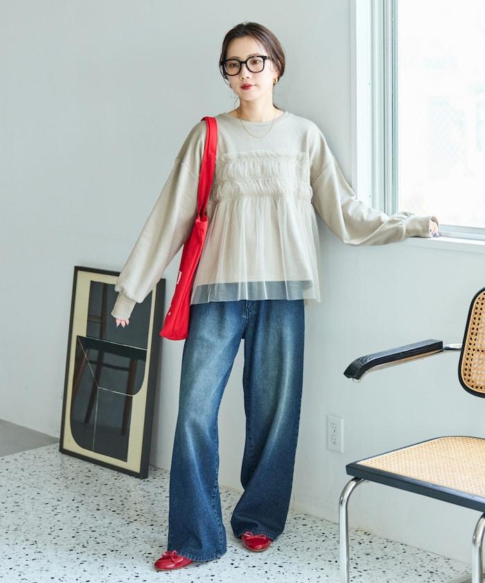 網紗褶皺疊層衛衣