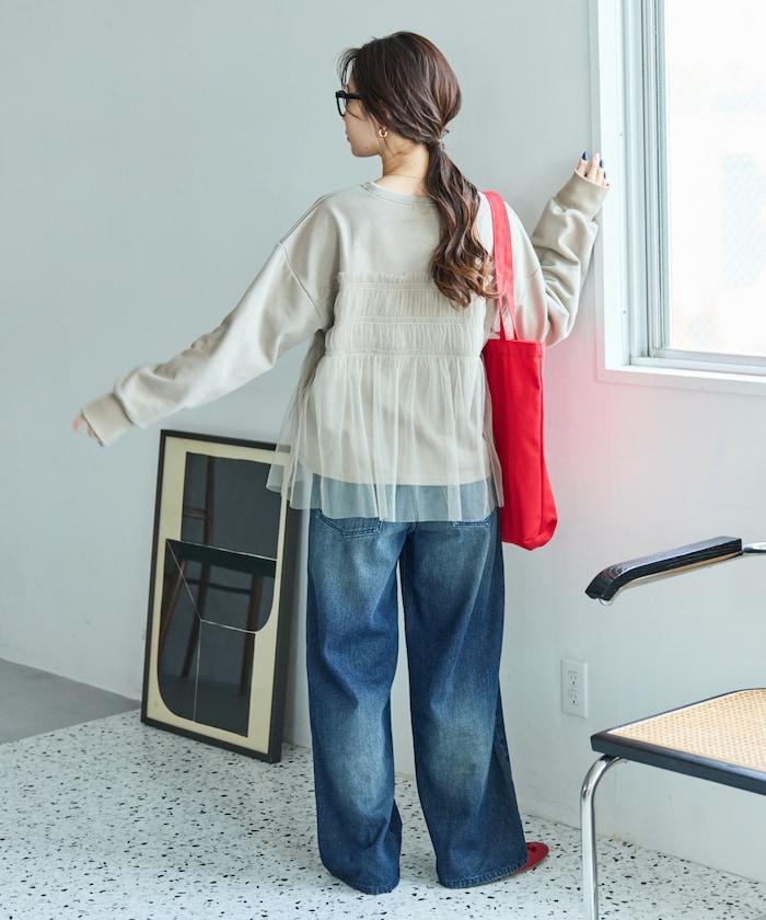 網紗褶皺疊層衛衣