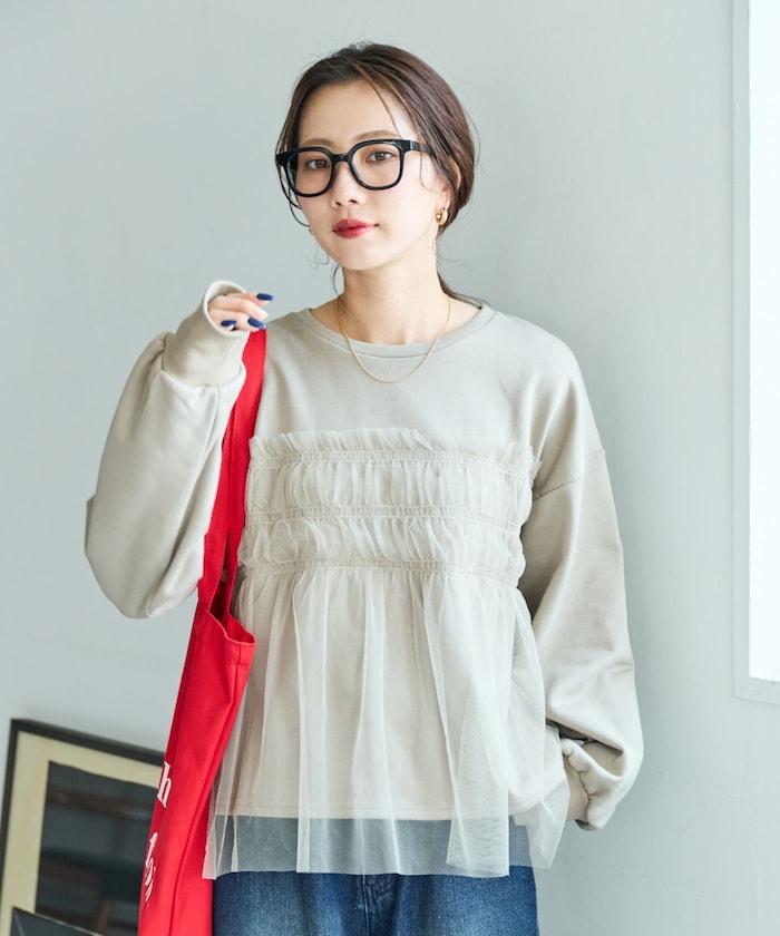 網紗褶皺疊層衛衣