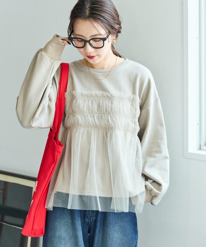 網紗褶皺疊層衛衣