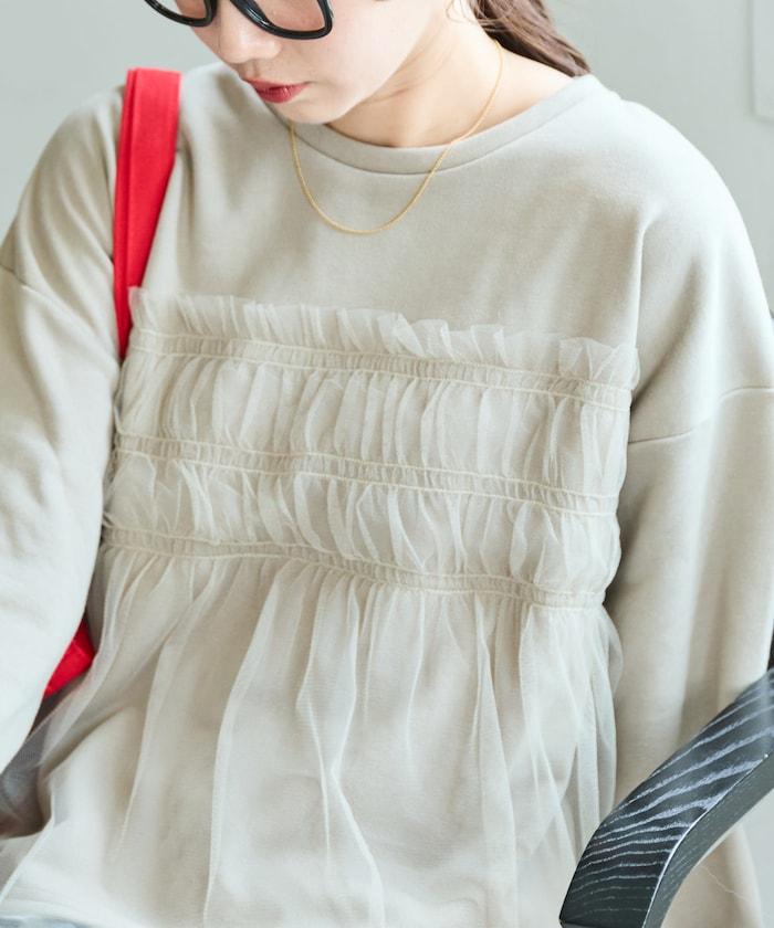 網紗褶皺疊層衛衣