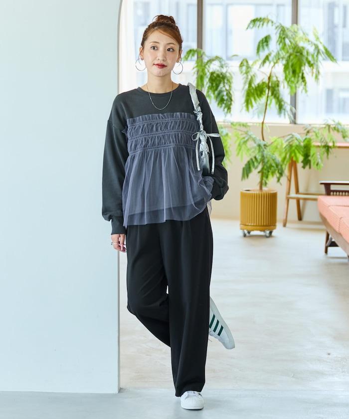 網紗褶皺疊層衛衣