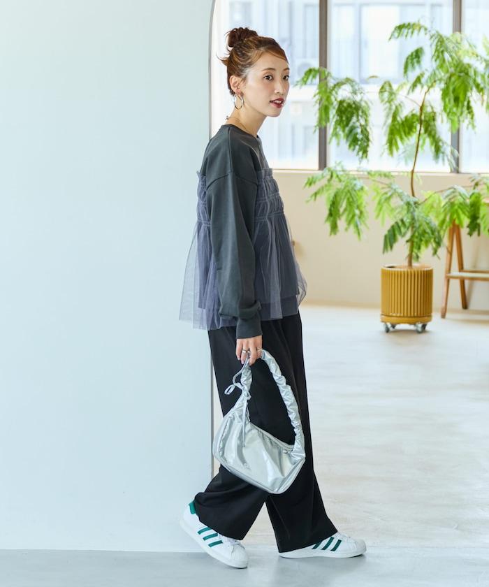 網紗褶皺疊層衛衣