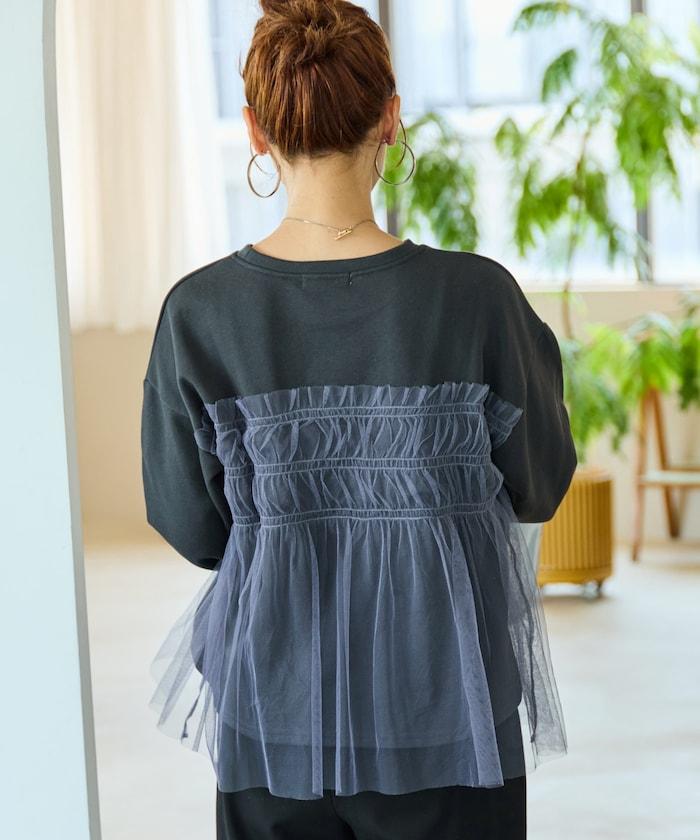 網紗褶皺疊層衛衣