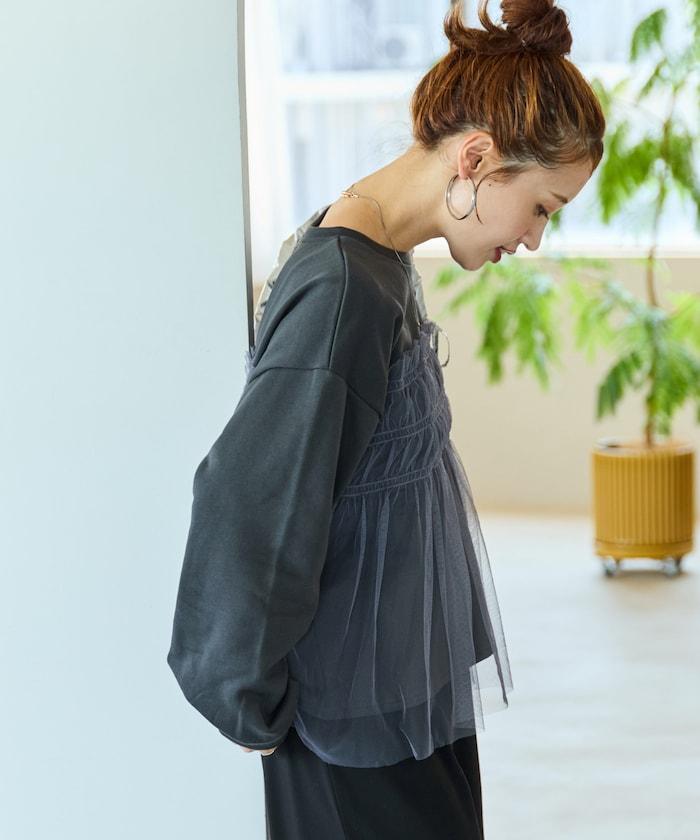 網紗褶皺疊層衛衣