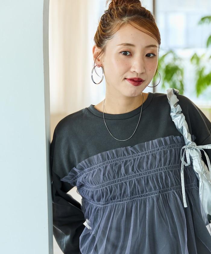 網紗褶皺疊層衛衣