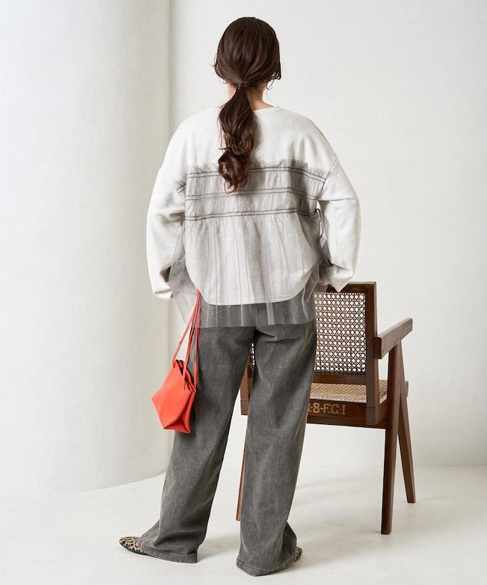 網紗褶皺疊層衛衣