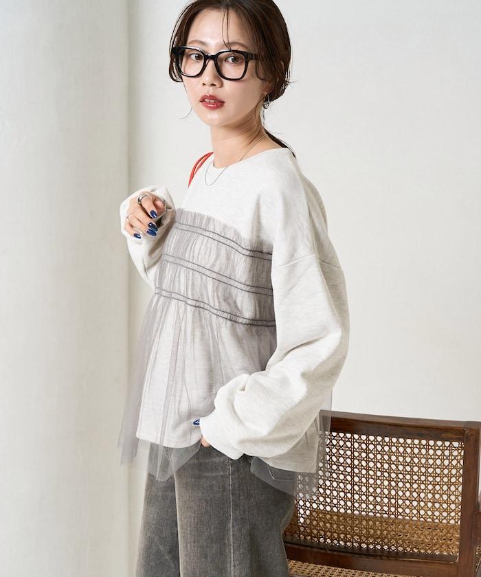 網紗褶皺疊層衛衣
