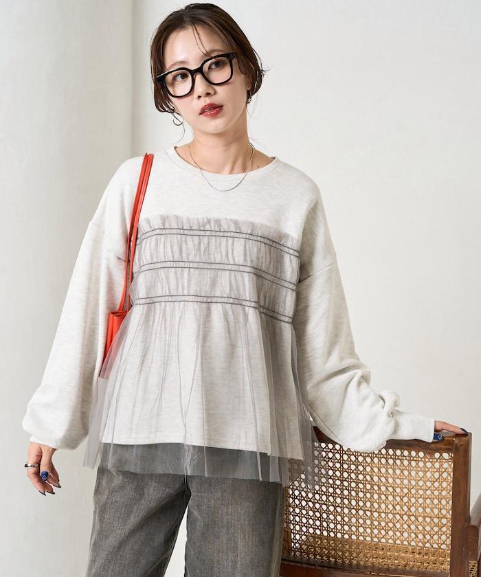 網紗褶皺疊層衛衣