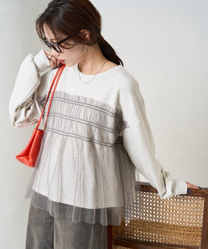 網紗褶皺疊層衛衣