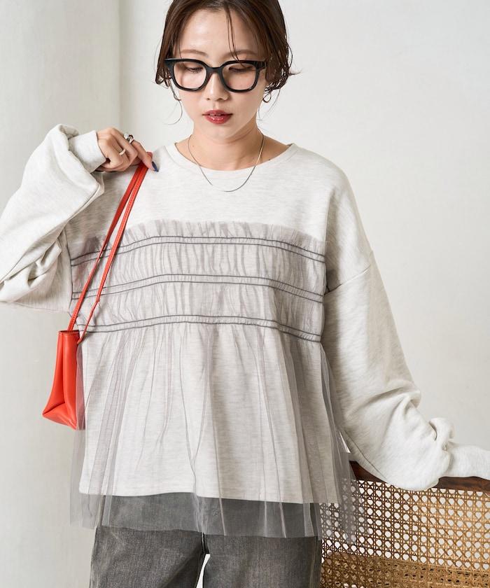 網紗褶皺疊層衛衣