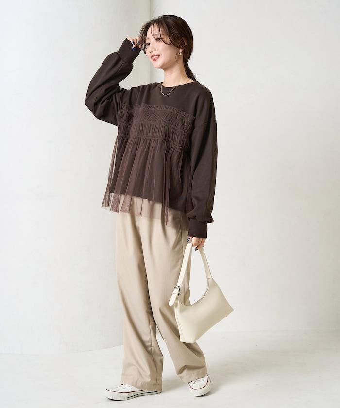 網紗褶皺疊層衛衣