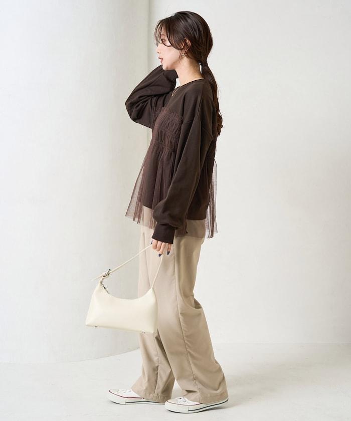 網紗褶皺疊層衛衣