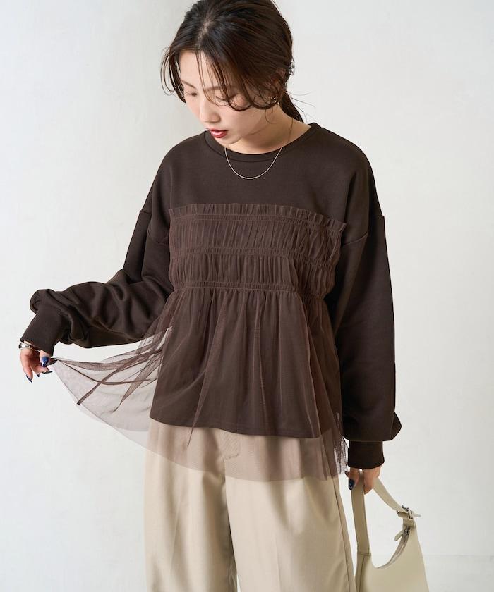 網紗褶皺疊層衛衣