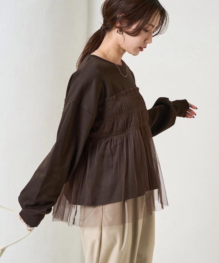 網紗褶皺疊層衛衣