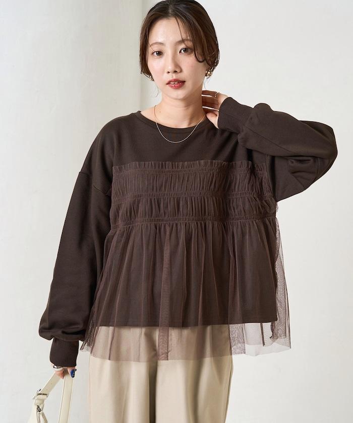 網紗褶皺疊層衛衣