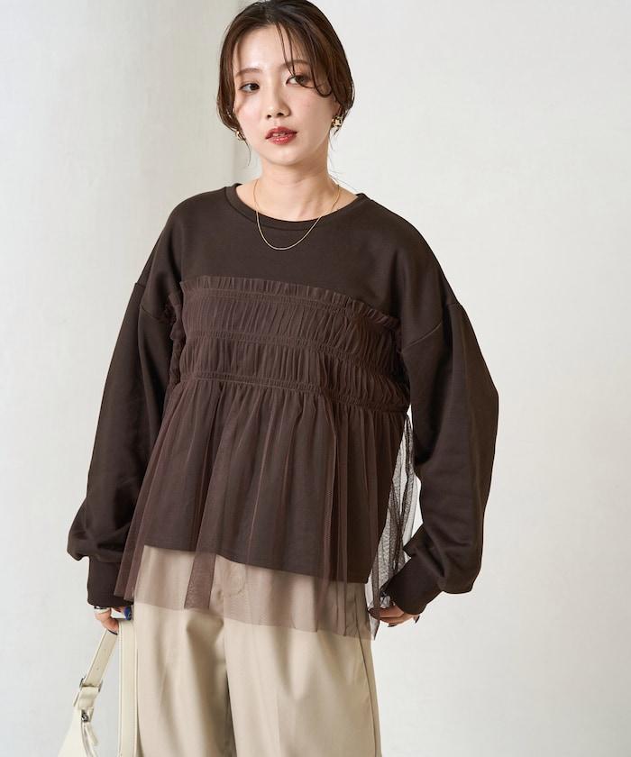 網紗褶皺疊層衛衣