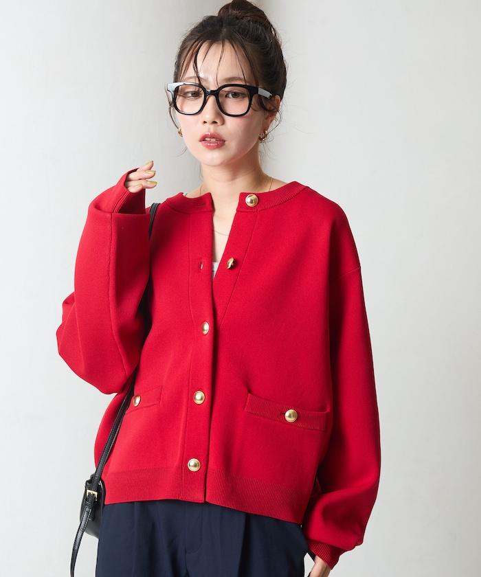 金色紐釦針織開衫