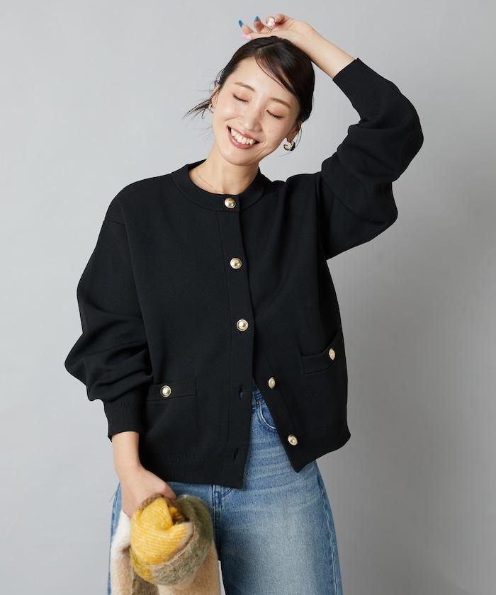 金色紐釦針織開衫