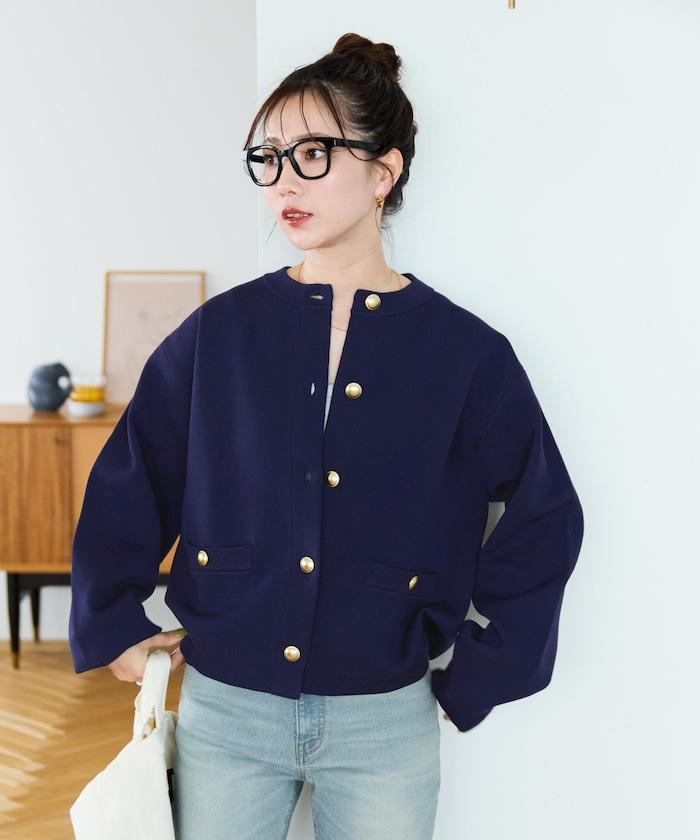 金色紐釦針織開衫