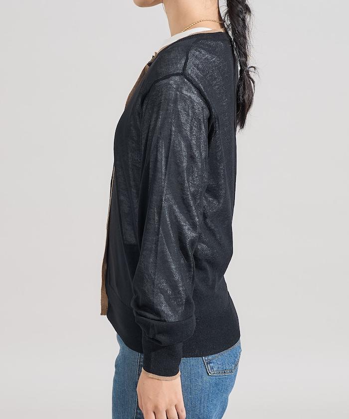 拼色薄紗針織開衫