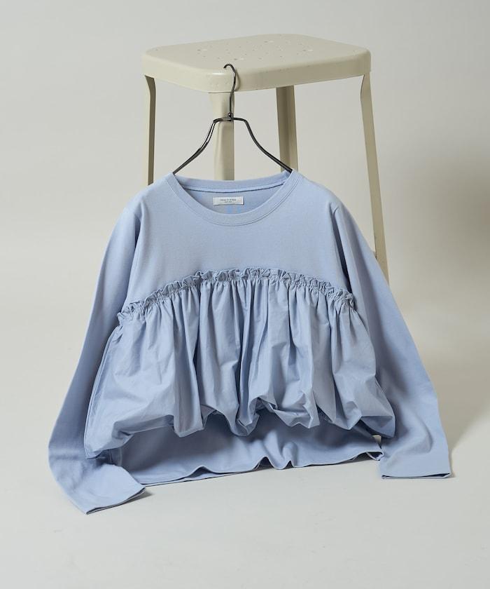 泡泡袖束身上衣風拼接長袖T恤