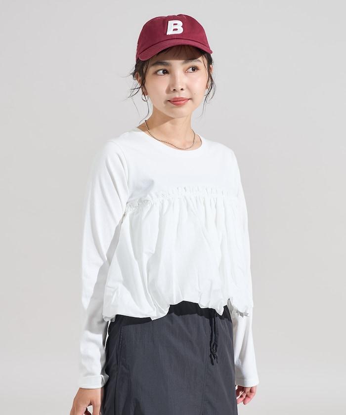 泡泡袖束身上衣風拼接長袖T恤