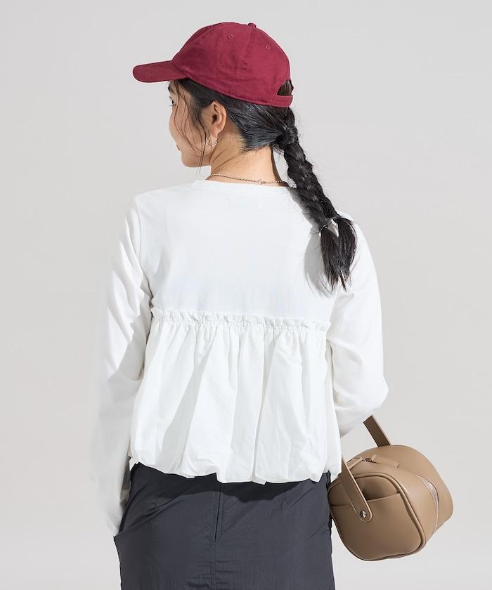 泡泡袖束身上衣風拼接長袖T恤